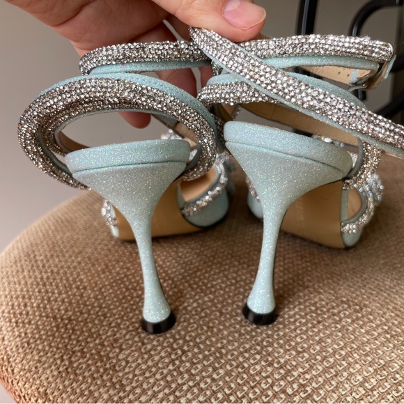 Mach & Mach double crystal bow shimmer ankle strap heels - Picture 16 of 17